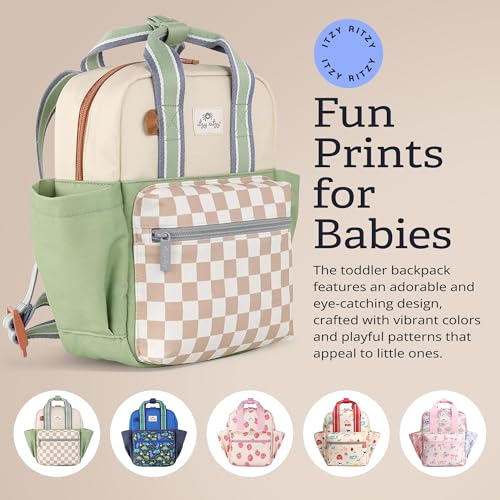 Itzy Ritzy Toddler Backpack - Daycare Bag - Features Adjustable Shoulder Straps, 2 Side Pockets & Spacious Interior with Wipeable Fabric Lining & Name Label, Checkerboard Backpack|B0CLB769JD