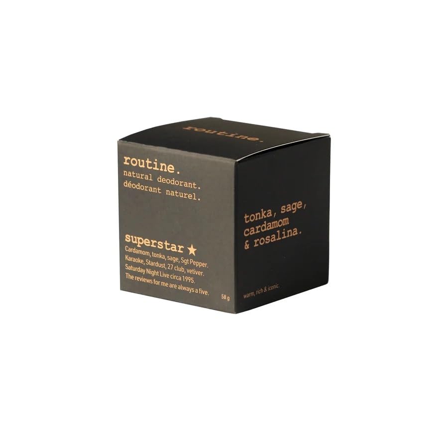 Routine. Natural Deodorant (2 Fluid Oz.) SuperStar, for Extra Sensitive Skin Activated Charcoal Fomula for Women and Men |Tonka, Sage, Cardamom & Rosalina (Cream Jar Formula)|B0744N2H1X