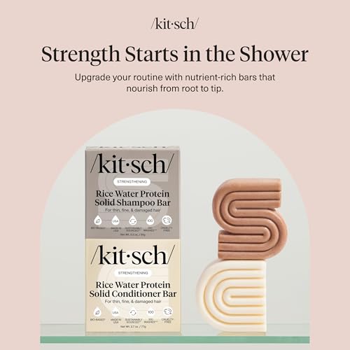 Kitsch Rice Water Protein Solid Shampoo and Conditioner Set for Hair Growth – Strengthening Hair Care Duo w/Rice Protein & Vitamins for Damage Repair – Paraben, Sulfate & Silicone Free, Made in USA|B0BS2D2KN7
