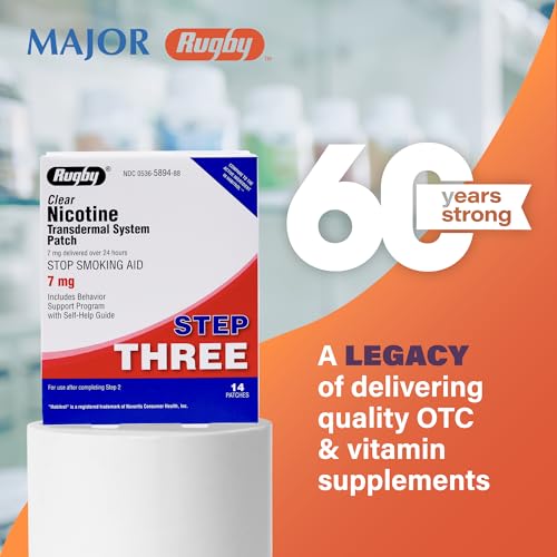 Rugby Clear Nicotine Patches - 7mg Transdermal System Patch - Smoking or Vaping Quitting Aid - Step 3 - (1 Pack)|B0036LAE3I