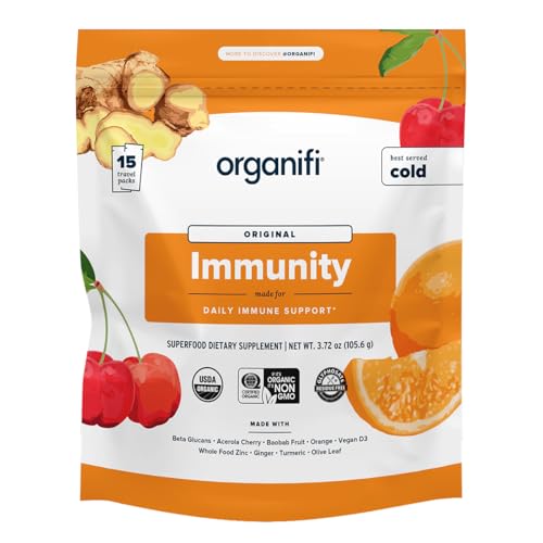 Organifi Immunity - Organic Superfood Immunity Support - 15 Single Serve Packets - Immunity Powder for T Cell Production and Upper Respiratory Health - Mushroom Beta Glucans, Vitamin C, D and Zinc|B07S8SPSSJ