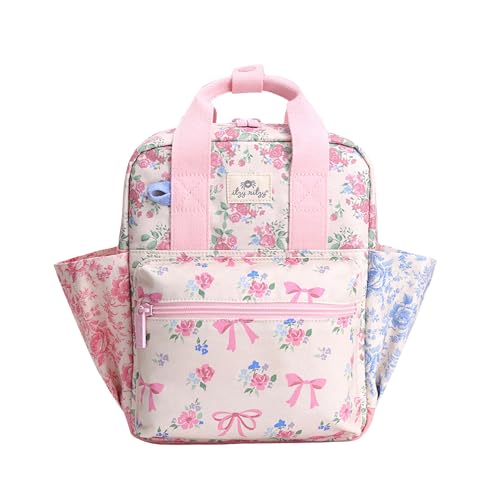 Itzy Ritzy Toddler Backpack - Daycare Bag - Features Adjustable Shoulder Straps, 2 Side Pockets & Spacious Interior with Wipeable Fabric Lining & Name Label, Ribbons & Roses Backpack|B0DHYYGWQT