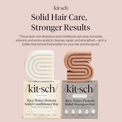 Kitsch Rice Water Protein Solid Shampoo and Conditioner Set for Hair Growth – Strengthening Hair Care Duo w/Rice Protein & Vitamins for Damage Repair – Paraben, Sulfate & Silicone Free, Made in USA|B0BS2D2KN7