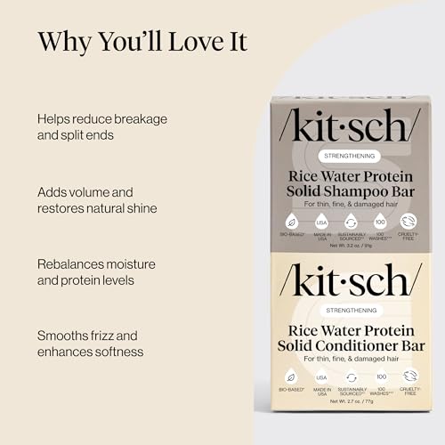 Kitsch Rice Water Protein Solid Shampoo and Conditioner Set for Hair Growth – Strengthening Hair Care Duo w/Rice Protein & Vitamins for Damage Repair – Paraben, Sulfate & Silicone Free, Made in USA|B0BS2D2KN7