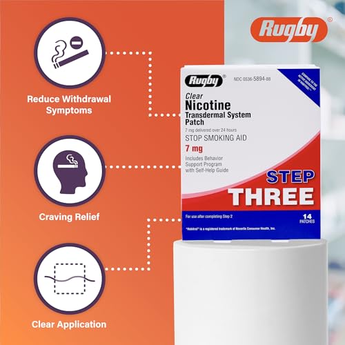 Rugby Clear Nicotine Patches - 7mg Transdermal System Patch - Smoking or Vaping Quitting Aid - Step 3 - (1 Pack)|B0036LAE3I