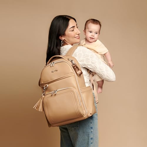 Itzy Ritzy Diaper Bag Backpack – Large Capacity Boss Plus Baby Backpack Diaper Bag Featuring 19 Pockets, Changing Pad, Stroller Clips, and Comfortable Straps (Chai)|B0CRZTF3HV