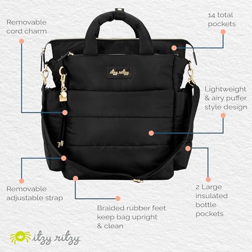 Itzy Ritzy Dream Convertible Diaper Bag Tote Backpack - Baby Diaper Bag with 14 Pockets, Changing Pad & More (Midnight Black)|B08ZTMR36W