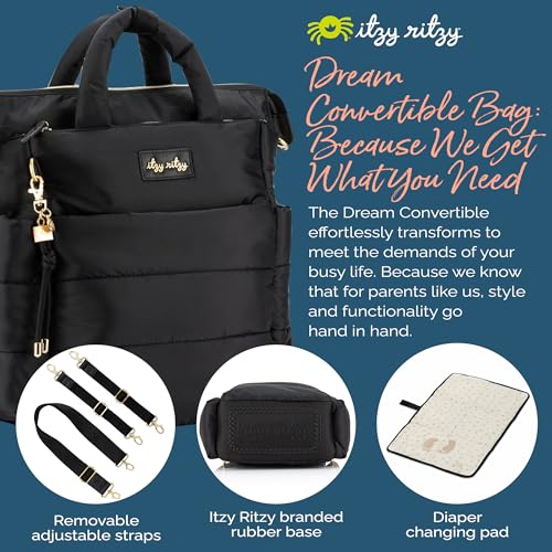 Itzy Ritzy Dream Convertible Diaper Bag Tote Backpack - Baby Diaper Bag with 14 Pockets, Changing Pad & More (Midnight Black)|B08ZTMR36W