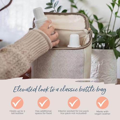 Itzy Ritzy Insulated Bottle Bag – Keeps Bottles Warm or Cool - Holds 3 Bottles & Features Interior Pocket for Ice Pack (Not Included), Vanilla Latte|B097QGFSBQ