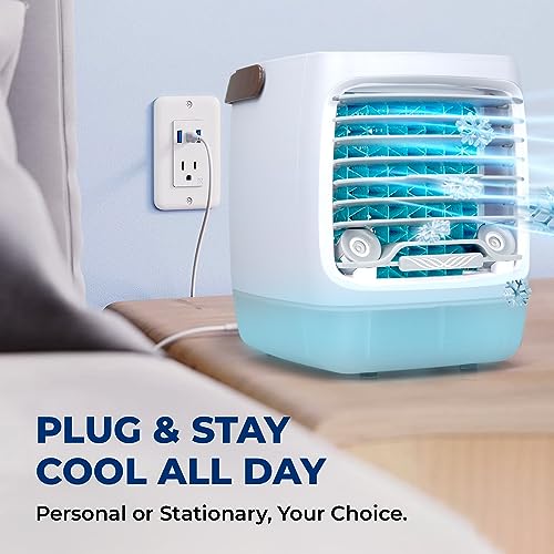 ChillWell 2.0 Evaporative Air Cooler for Room - 4-Speed Mini Portable Swamp Coolers with Humidifier | Indoor Personal Cooling Unit In Bedroom, Home Office, and Camping | USB- Rechargeable, Easy Setup|B0C5F6MV52
