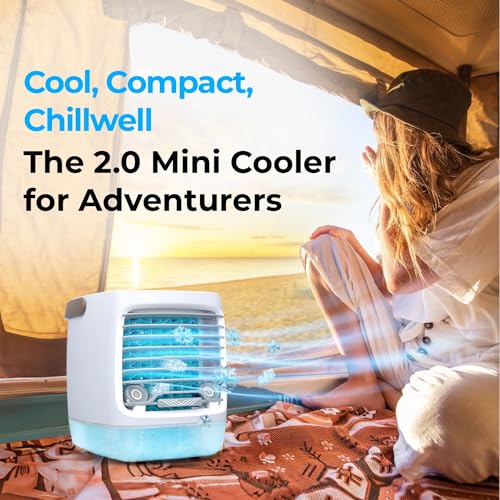 ChillWell 2.0 Evaporative Air Cooler for Room - 4-Speed Mini Portable Swamp Coolers with Humidifier | Indoor Personal Cooling Unit In Bedroom, Home Office, and Camping | USB- Rechargeable, Easy Setup|B0C5F6MV52