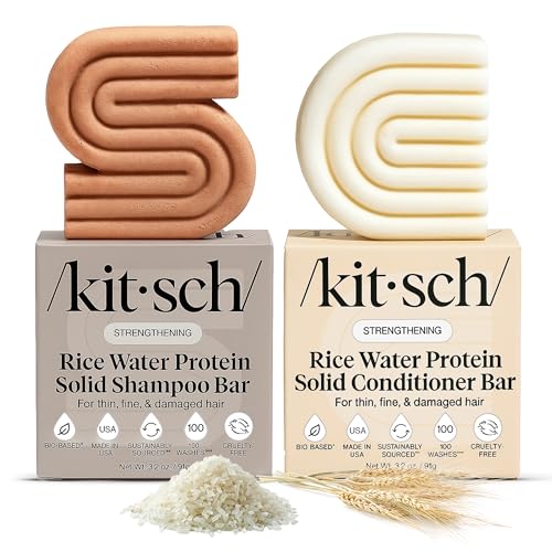 Kitsch Rice Water Protein Solid Shampoo and Conditioner Set for Hair Growth – Strengthening Hair Care Duo w/Rice Protein & Vitamins for Damage Repair – Paraben, Sulfate & Silicone Free, Made in USA|B0BS2D2KN7
