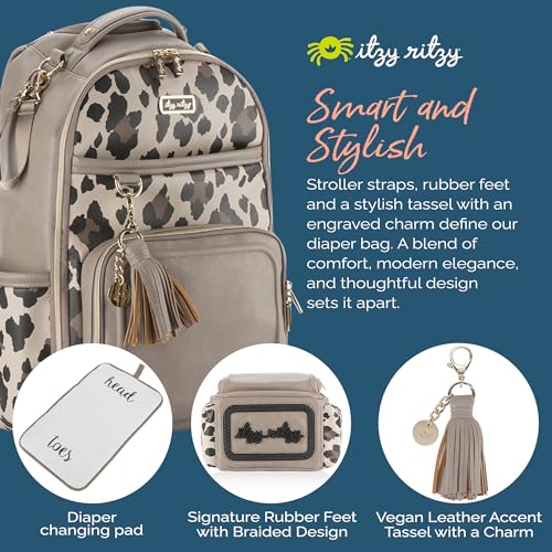 Itzy Ritzy Diaper Bag Backpack – Large Capacity Boss Plus Baby Backpack Diaper Bag Featuring 19 Pockets, Changing Pad, Stroller Clips, and Comfortable Straps (Leopard)|B0B9HR52KH