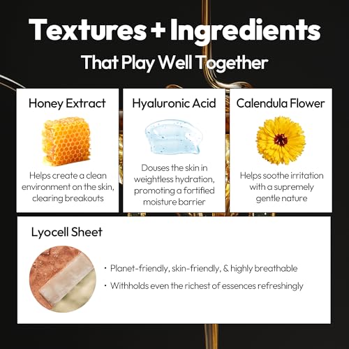 LAPCOS Honey Sheet Mask, Daily Face Mask with Hyaluronic Acid and Antioxidants to Hydrate and Tighten Dry Skin, Korean Beauty Favorite, 5-Pack|B07J4X9C51