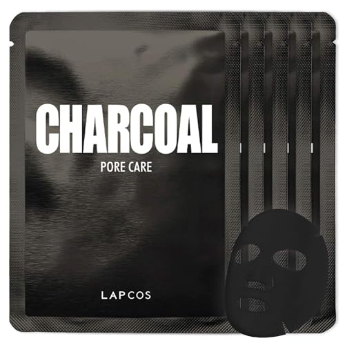 LAPCOS Charcoal Sheet Mask, Daily Face Mask with Salicylic Acid and Tea Tree Oil to Detoxify and Tighten Skin, Korean Beauty Favorite, 5-Pack|B07D23BCKT