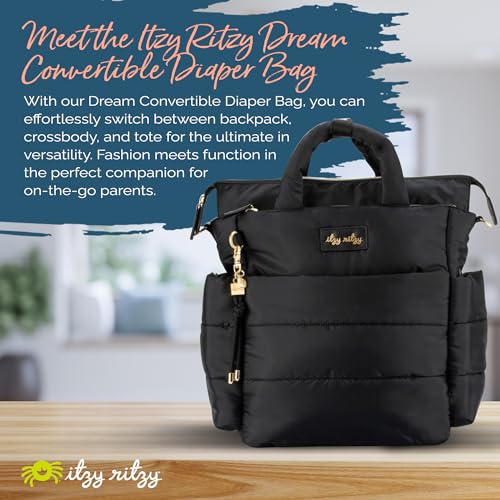 Itzy Ritzy Dream Convertible Diaper Bag Tote Backpack - Baby Diaper Bag with 14 Pockets, Changing Pad & More (Midnight Black)|B08ZTMR36W