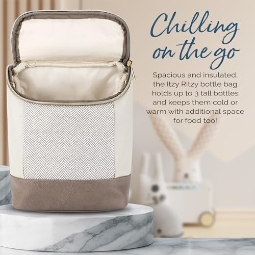 Itzy Ritzy Insulated Bottle Bag – Keeps Bottles Warm or Cool - Holds 3 Bottles & Features Interior Pocket for Ice Pack (Not Included), Vanilla Latte|B097QGFSBQ