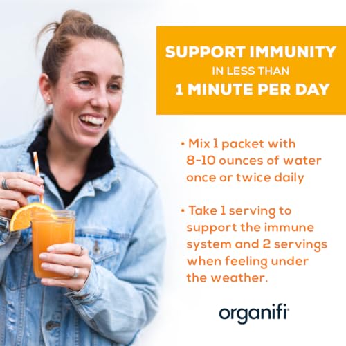 Organifi Immunity - Organic Superfood Immunity Support - 15 Single Serve Packets - Immunity Powder for T Cell Production and Upper Respiratory Health - Mushroom Beta Glucans, Vitamin C, D and Zinc|B07S8SPSSJ