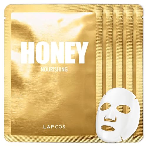 LAPCOS Honey Sheet Mask, Daily Face Mask with Hyaluronic Acid and Antioxidants to Hydrate and Tighten Dry Skin, Korean Beauty Favorite, 5-Pack|B07J4X9C51
