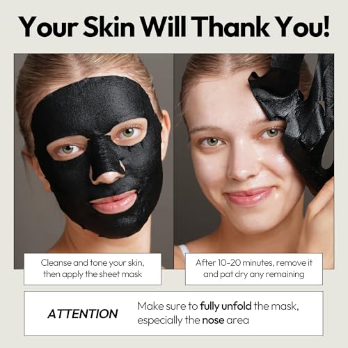 LAPCOS Charcoal Sheet Mask, Daily Face Mask with Salicylic Acid and Tea Tree Oil to Detoxify and Tighten Skin, Korean Beauty Favorite, 5-Pack|B07D23BCKT
