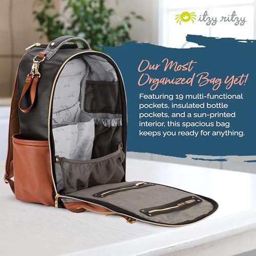 Itzy Ritzy Diaper Bag Backpack – Large Capacity Boss Plus Baby Backpack Diaper Bag Featuring 19 Pockets, Changing Pad, Stroller Clips, and Comfortable Straps (Coffee & Cream)|B0B7YH1NLR