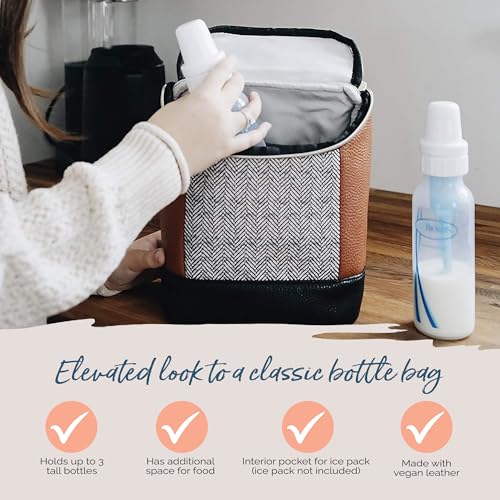 Itzy Ritzy Insulated Bottle Bag – Keeps Bottles Warm or Cool - Holds 3 Bottles & Features Interior Pocket For Ice Pack (Not Included), Coffee and Cream|B08SFHTP2C