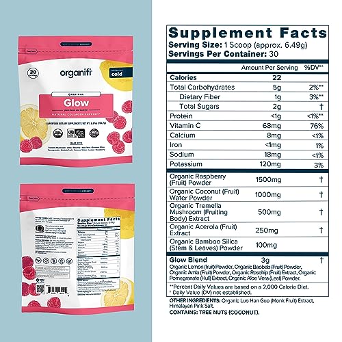 Organifi Glow - Vegan Collagen Powder for Women - Organic Flavored Water Ingredient, 30 Servings|B07T5X711M