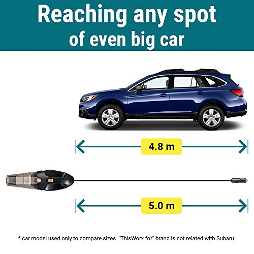 THISWORX Car Vacuum Cleaner - Portable, High Power, Handheld Vacuums w/ 3 Attachments, 16 Ft Cord & Bag - 12v, Auto Accessories Kit for Interior Detailing - Black|B06ZY896ZM