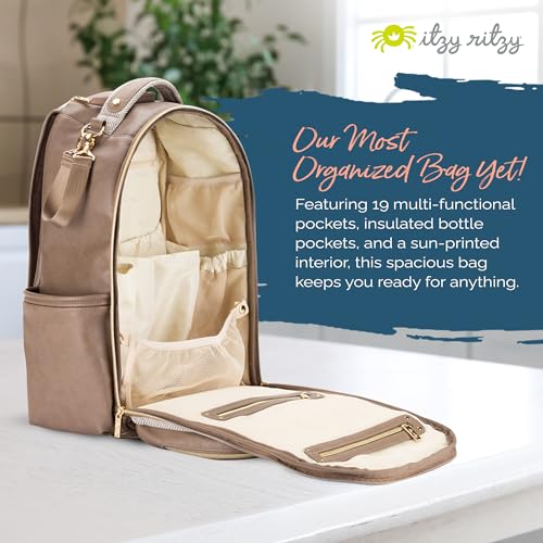 Itzy Ritzy Diaper Bag Backpack – Large Capacity Boss Plus Baby Backpack Diaper Bag Featuring 19 Pockets, Changing Pad, Stroller Clips, and Comfortable Straps (Vanilla Latte)|B0BCMLTXB4