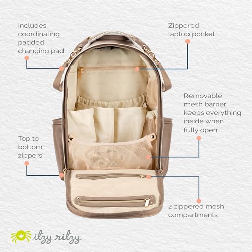 Itzy Ritzy Diaper Bag Backpack – Large Capacity Boss Plus Baby Backpack Diaper Bag Featuring 19 Pockets, Changing Pad, Stroller Clips, and Comfortable Straps (Vanilla Latte)|B0BCMLTXB4