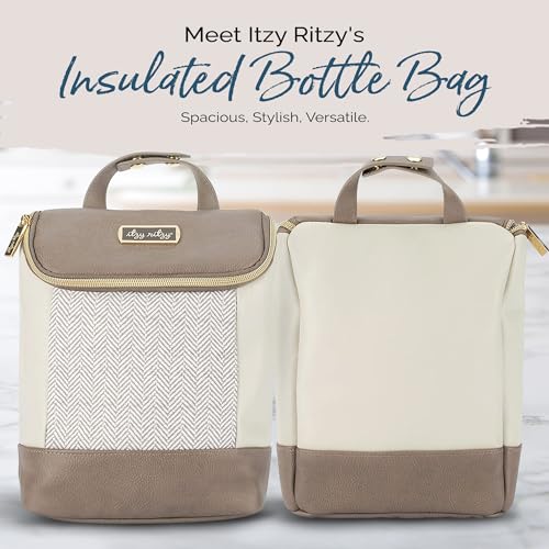 Itzy Ritzy Insulated Bottle Bag – Keeps Bottles Warm or Cool - Holds 3 Bottles & Features Interior Pocket for Ice Pack (Not Included), Vanilla Latte|B097QGFSBQ