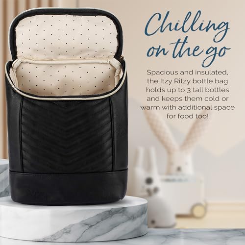 Itzy Ritzy Insulated Bottle Bag – Keeps Bottles Warm or Cool - Holds 3 Bottles and Features Interior Pocket For Ice Pack (Not Included), Jetsetter|B08SF4FKPS