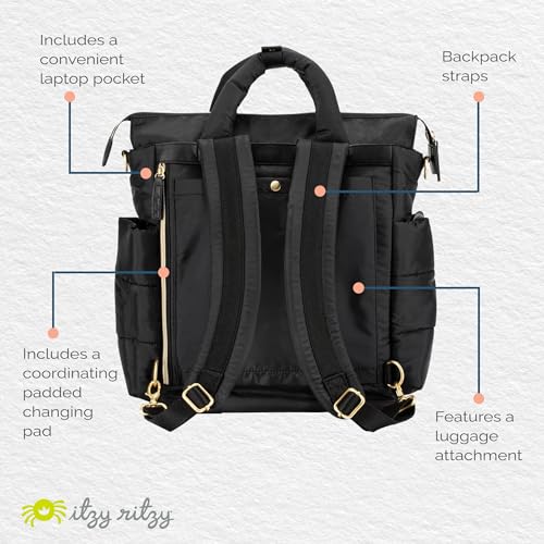 Itzy Ritzy Dream Convertible Diaper Bag Tote Backpack - Baby Diaper Bag with 14 Pockets, Changing Pad & More (Midnight Black)|B08ZTMR36W