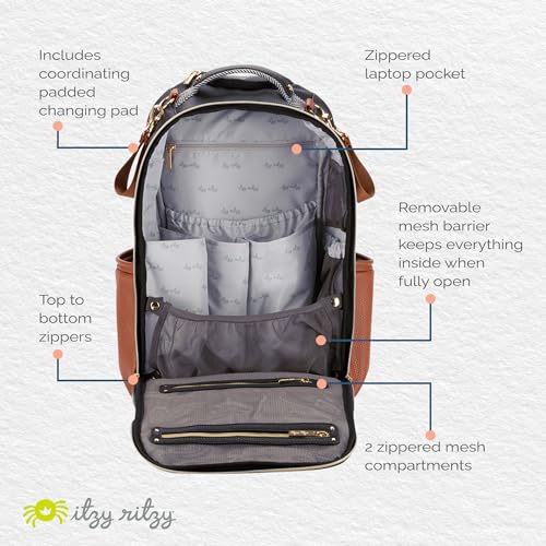 Itzy Ritzy Diaper Bag Backpack – Large Capacity Boss Plus Baby Backpack Diaper Bag Featuring 19 Pockets, Changing Pad, Stroller Clips, and Comfortable Straps (Coffee & Cream)|B0B7YH1NLR