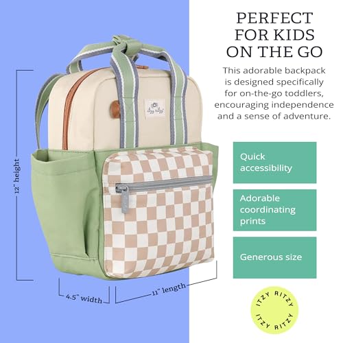 Itzy Ritzy Toddler Backpack - Daycare Bag - Features Adjustable Shoulder Straps, 2 Side Pockets & Spacious Interior with Wipeable Fabric Lining & Name Label, Checkerboard Backpack|B0CLB769JD