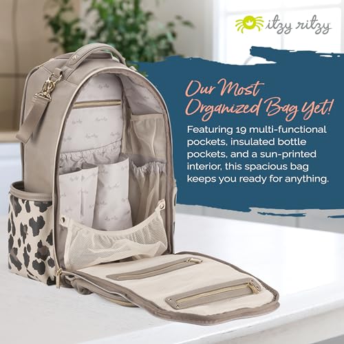Itzy Ritzy Diaper Bag Backpack – Large Capacity Boss Plus Baby Backpack Diaper Bag Featuring 19 Pockets, Changing Pad, Stroller Clips, and Comfortable Straps (Leopard)|B0B9HR52KH