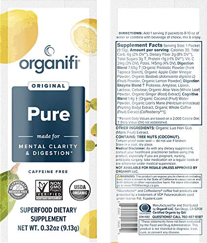 Organifi: Pure Smart Packs - Organic Brain and Immunity Support - Revitalizes Daily Mental Focus - Lemon Flavor, 3 Pack|B07JGJBT14