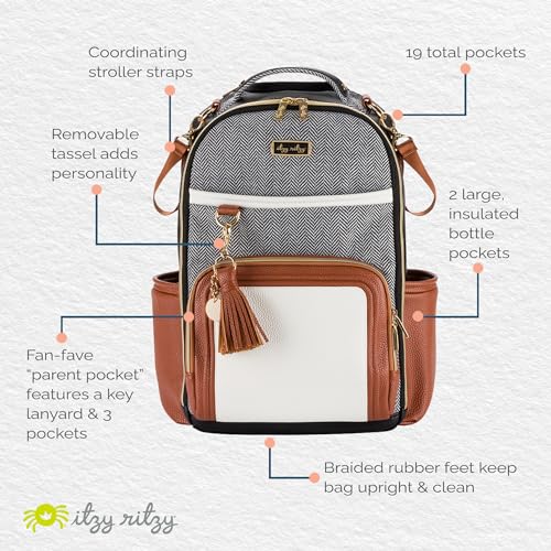 Itzy Ritzy Diaper Bag Backpack – Large Capacity Boss Plus Baby Backpack Diaper Bag Featuring 19 Pockets, Changing Pad, Stroller Clips, and Comfortable Straps (Coffee & Cream)|B0B7YH1NLR