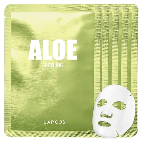 LAPCOS Aloe Sheet Mask, Daily Face Mask with Cucumber and Aloe Gel to Calm and Moisturize Skin, Korean Beauty Favorite, 5-Pack|B07JMTMHGS